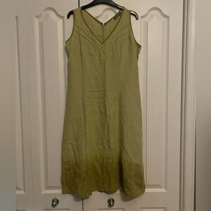 100% Linen Tristan & Iseult Green Ombre Sleeveless V-Neck Midi Sundress
